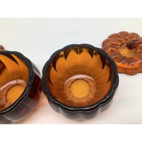 Burnt Orange Colored Heavy Lidded Glass Pumpkins, Set of 2 - Picture 7 of 12
